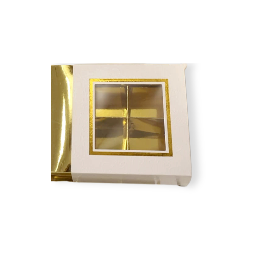 קופסת שוקולדים מחולקת + חלון - לבן זהב