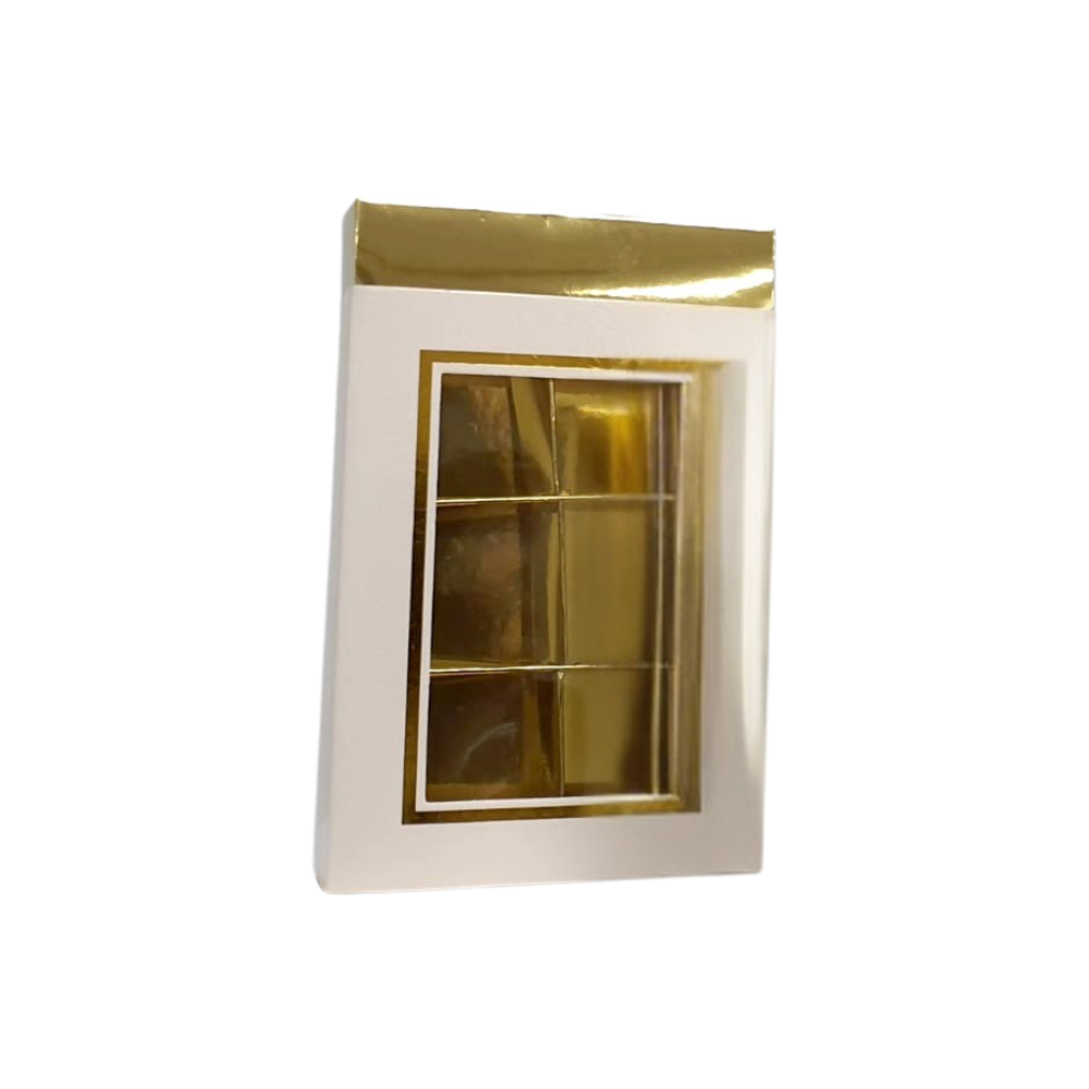 קופסת שוקולדים מחולקת ל-6 + חלון - לבן זהב