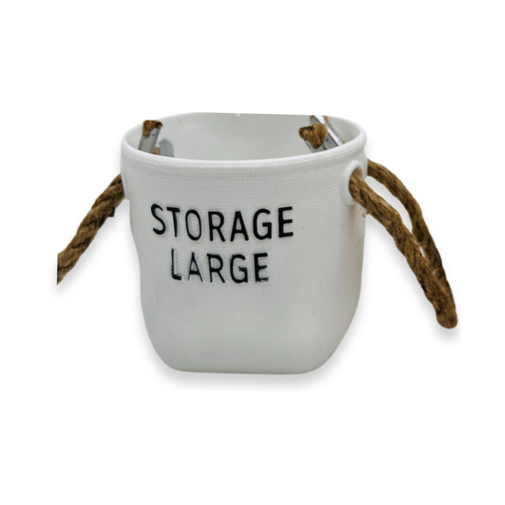 דלי דקורטיבי ידיות חבל - לבן