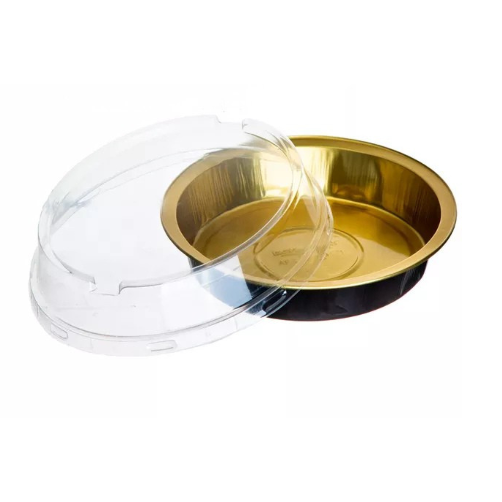 3 יח' תבנית אלומיניום עגול + מכסה - שחור זהב