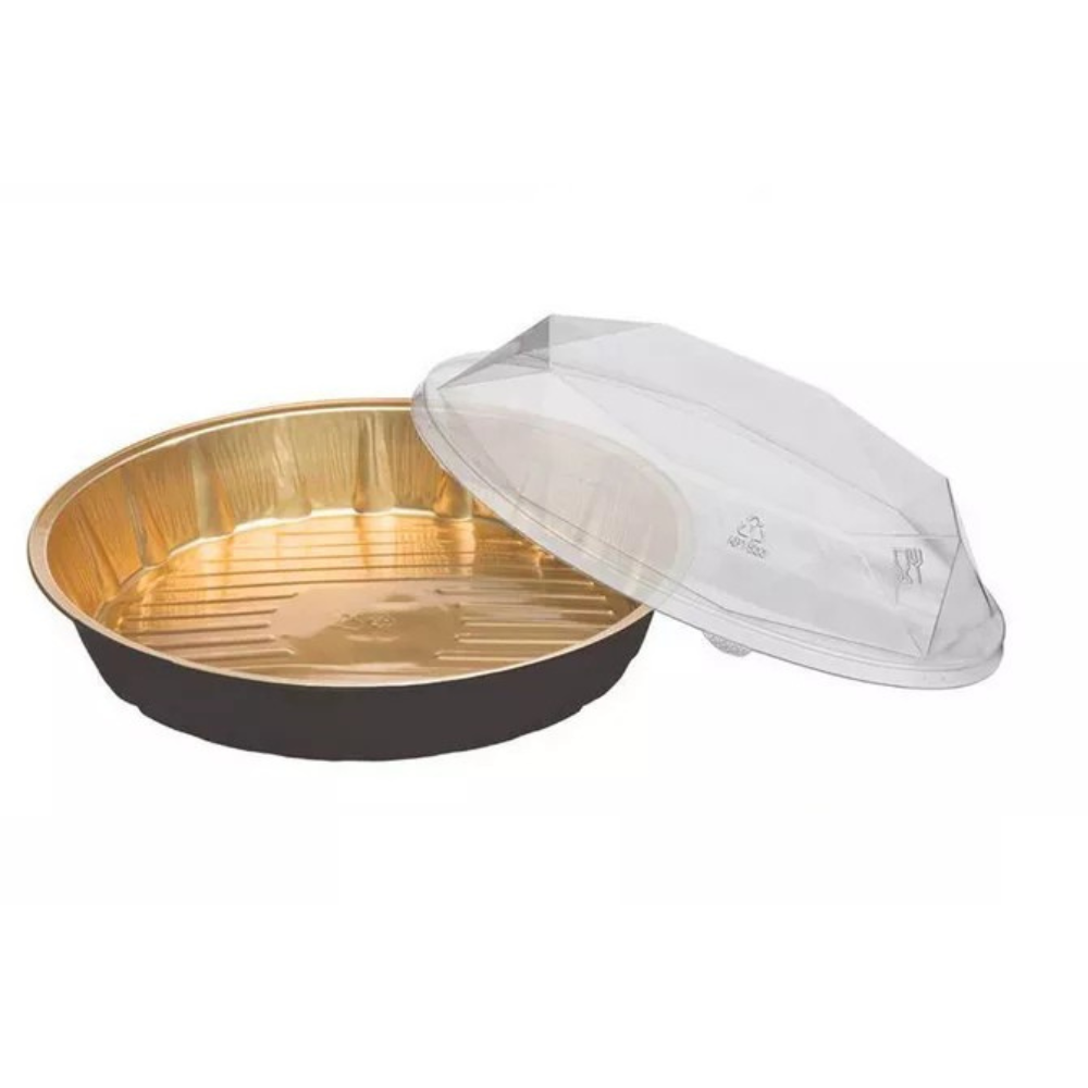 2 יח' תבנית אלומיניום עגול + מכסה - שחור זהב