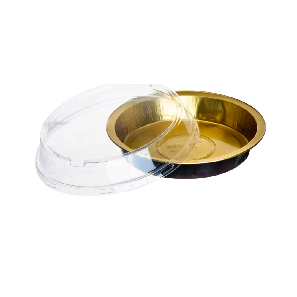 4 יח' תבנית אלומיניום עגול + מכסה - שחור זהב