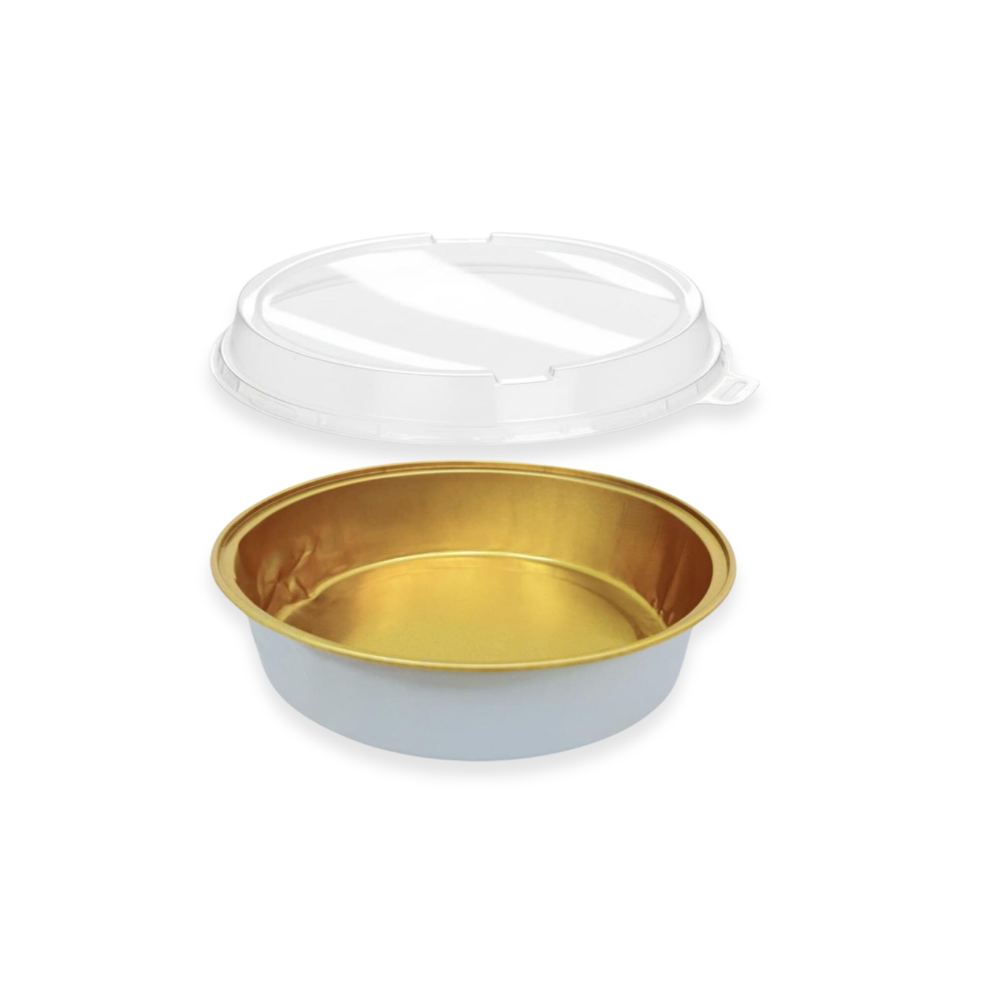 5 יח' תבנית אלומיניום עגול + מכסה - קרם זהב