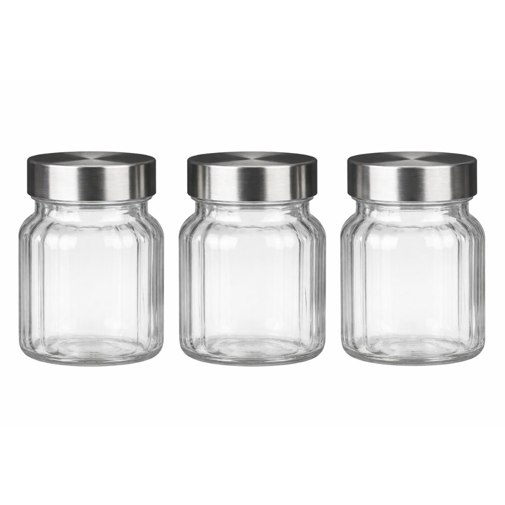 סט 3 צנצנות זכוכית עם מכסה נירוסטה