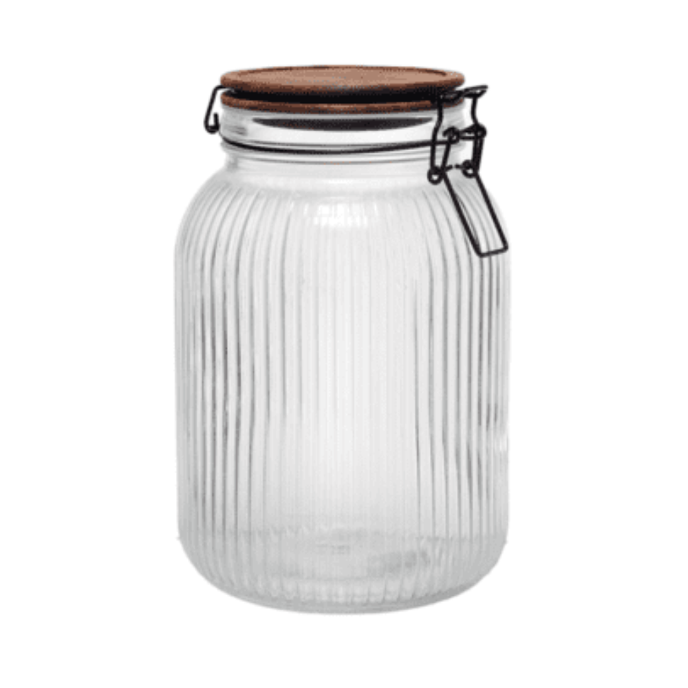 צנצנת זכוכית 1900 מ"ל מכסה עץ סגירת ואקום