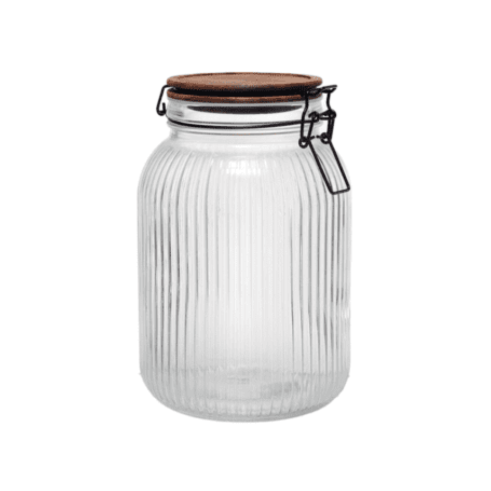 צנצנת זכוכית 1350 מ"ל מכסה עץ סגירת ואקום