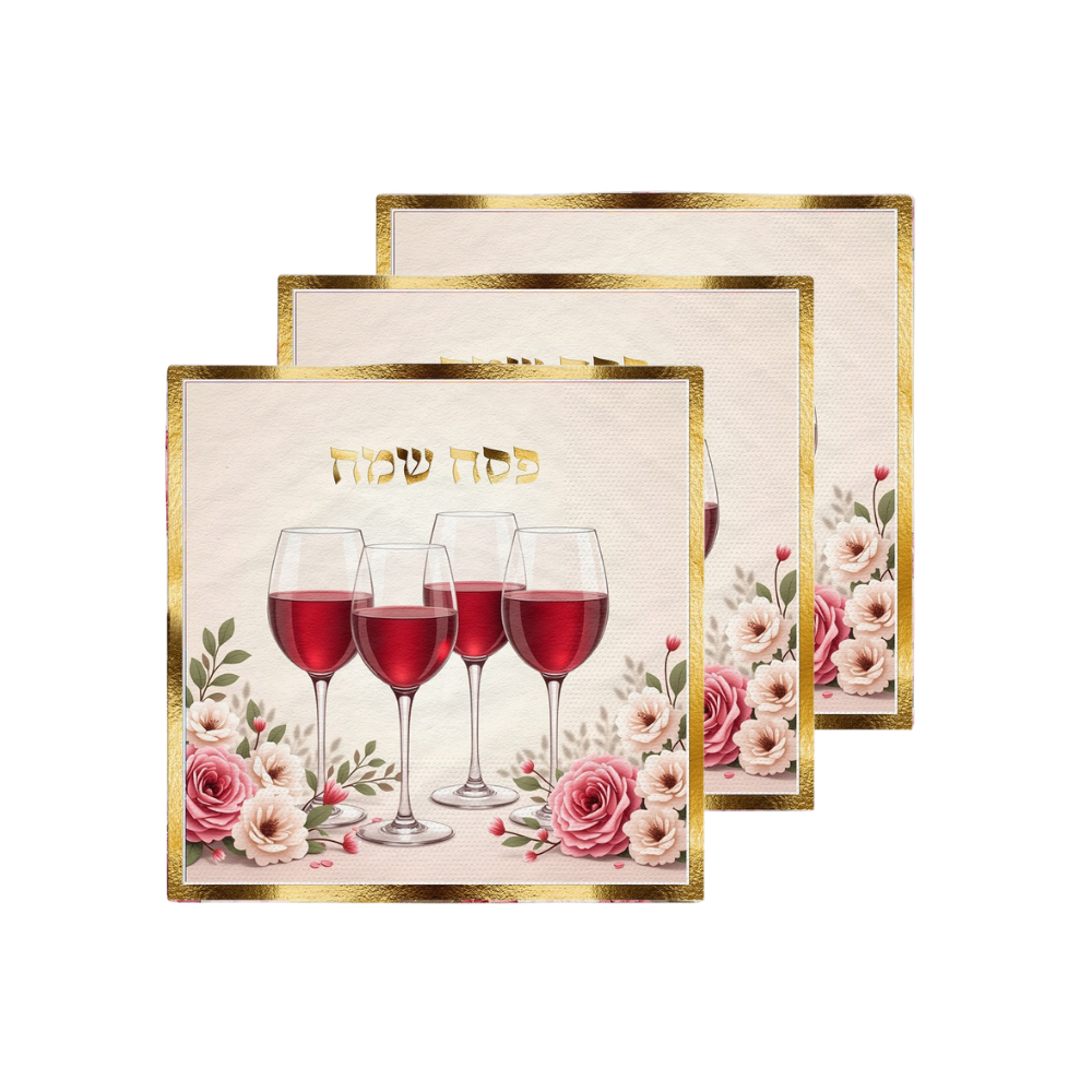 מפיות פסח שמח כוסות יין 16 יח' - צבעוני