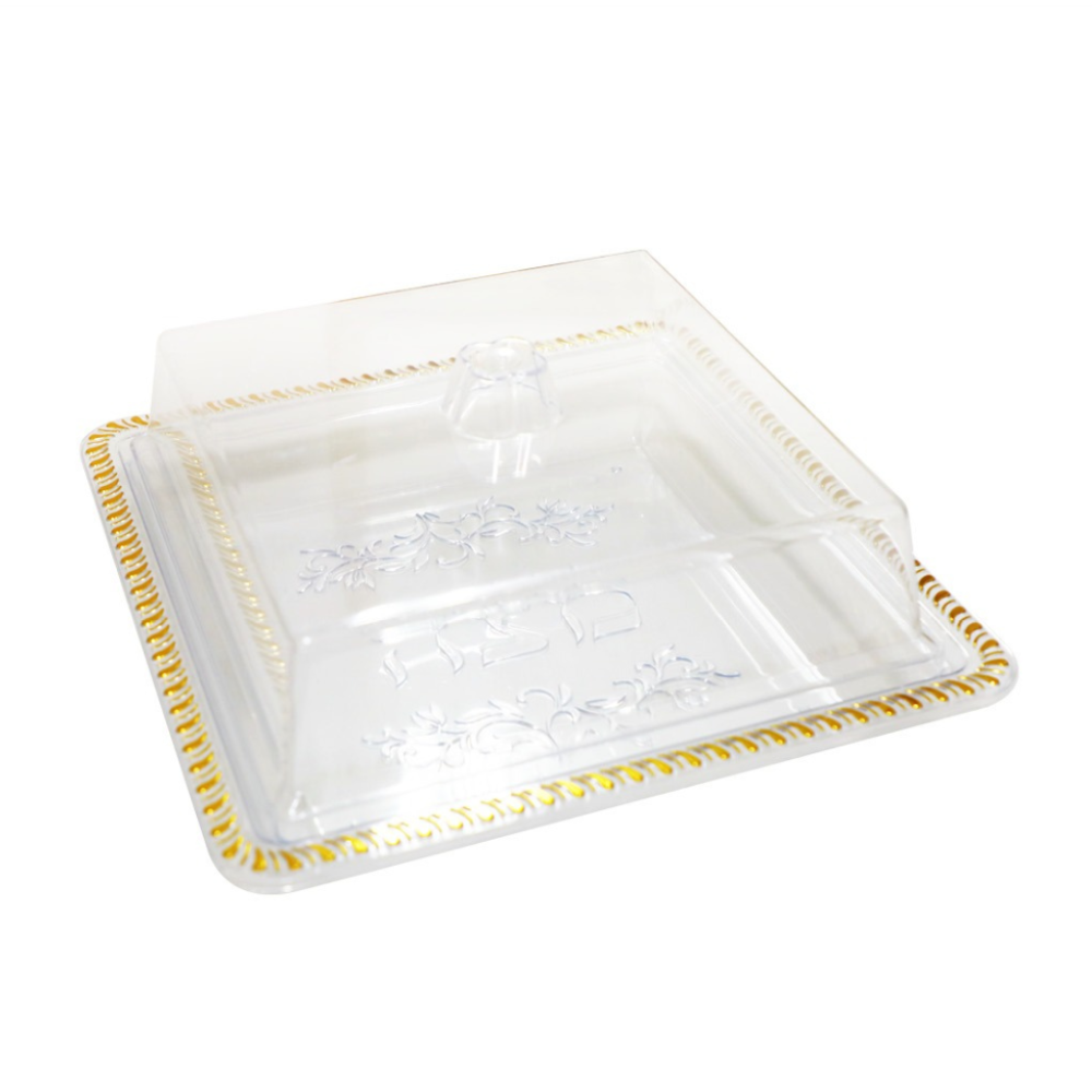 מגש מצות עם מכסה שקוף - זהב