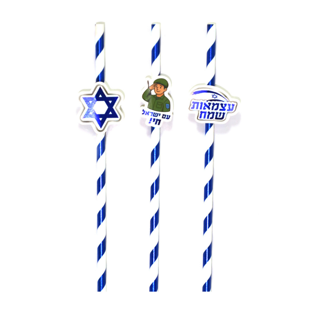 קש נייר יום העצמאות 12 יח' - כחול