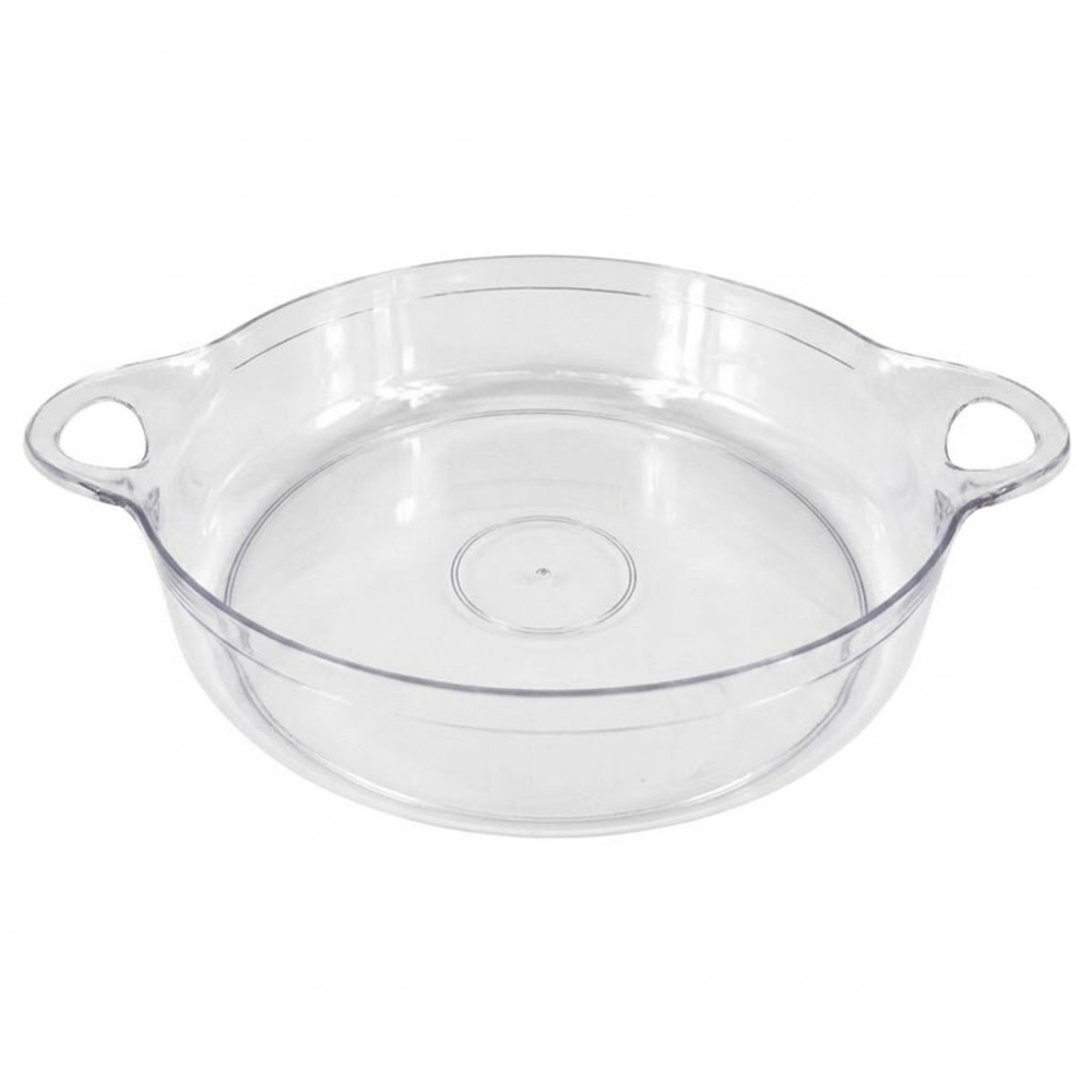 מגש פלסטיק עגול עמוק עם ידיות - שקוף