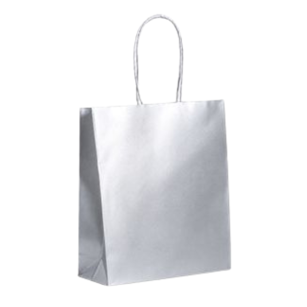 שקית נייר קטנה עם ידיות - כסף מטאלי