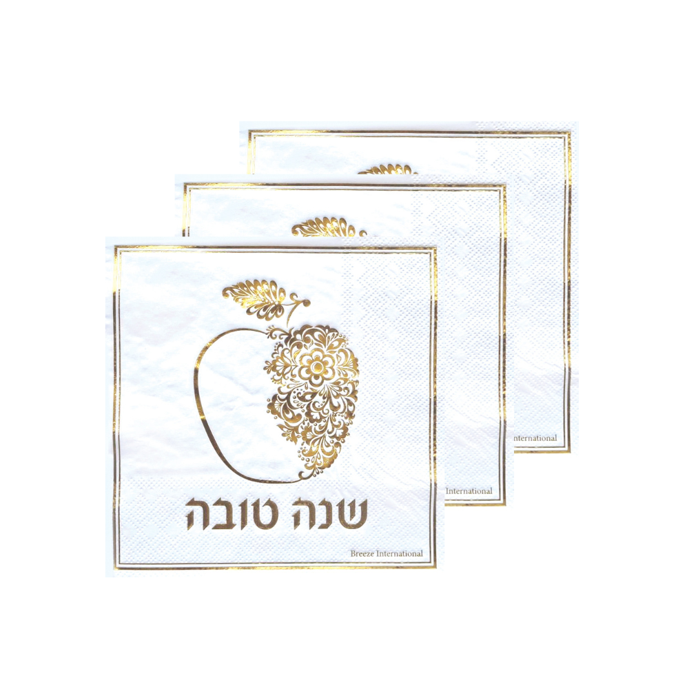 מפית נייר מוטבעת שנה טובה תפוח - זהב