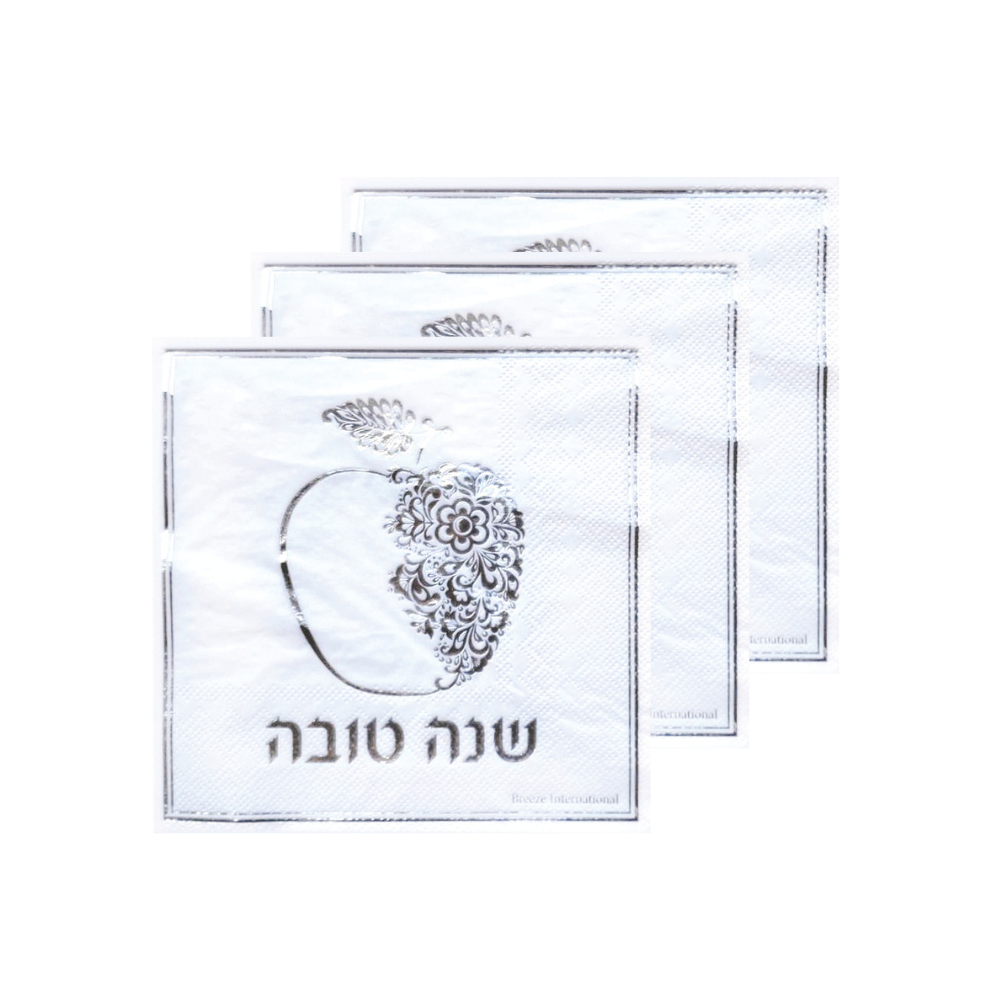 מפית נייר מוטבעת שנה טובה תפוח - כסף