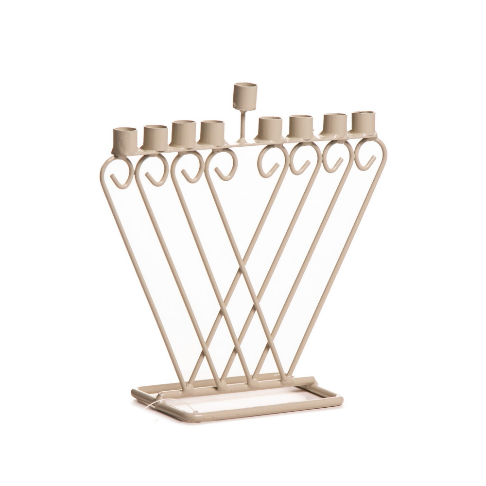 חנוכיה מעוצבת ממתכת פסים - קרם