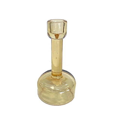 פמוט זכוכית דקורטיבי 15 ס"מ - צהוב בהיר