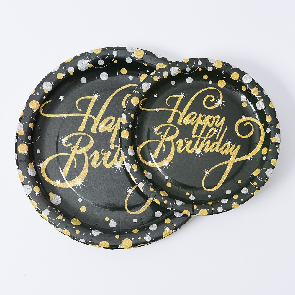 צלחת נייר 7 יום הולדת קלאסי 8 יח' - שחור זהב