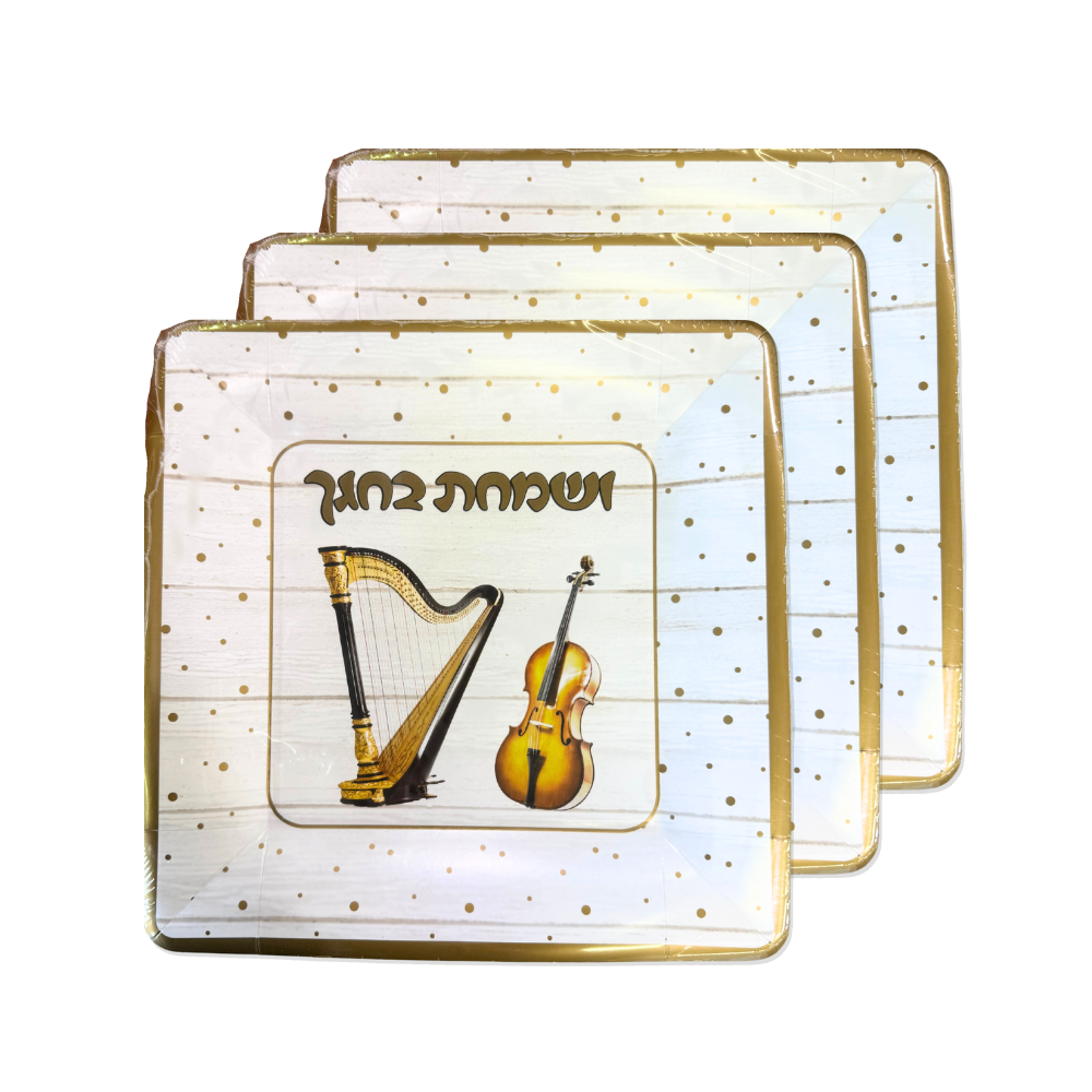 צלחת נייר 9 "ושמחת בחגך" 10 יח' - לבן