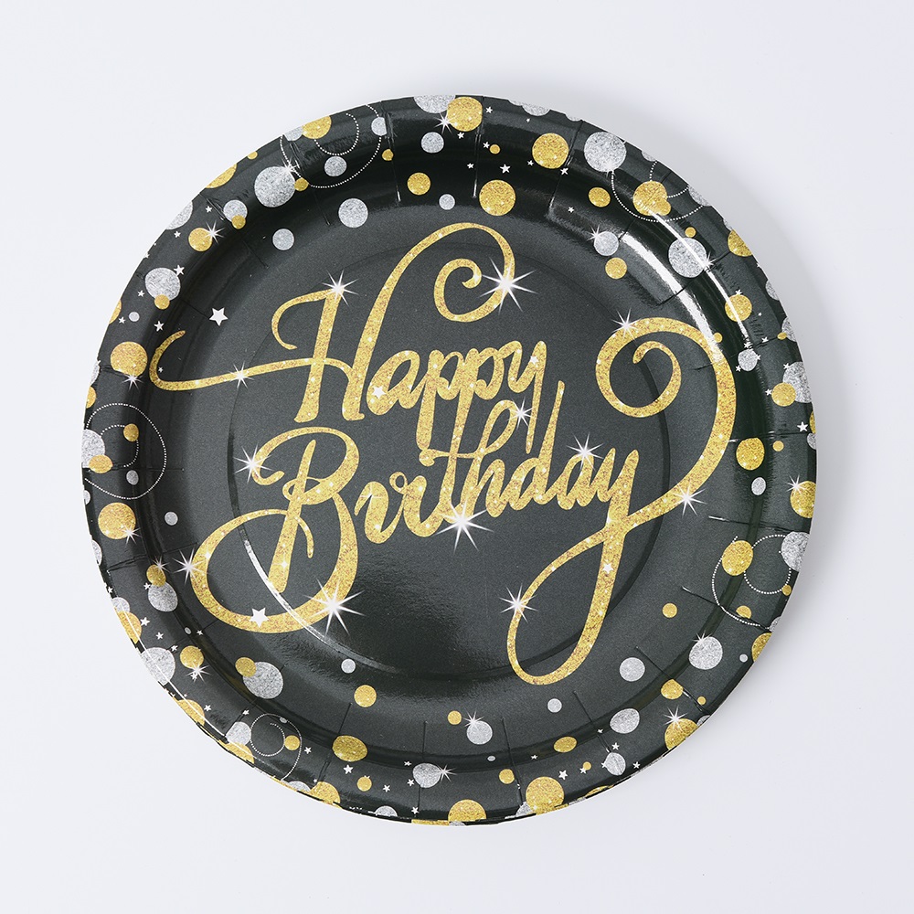 צלחת נייר 9 יום הולדת קלאסי 8 יח' - שחור זהב