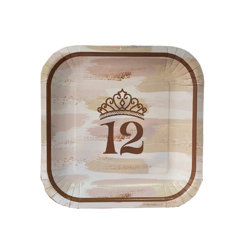 צלחת נייר בת מצווה  קטנה 10 יח' - חום ורוד בהיר