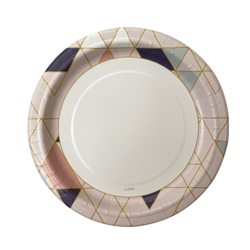 צלחת נייר 9 גיאומטרי 18 יח'- צבעוני