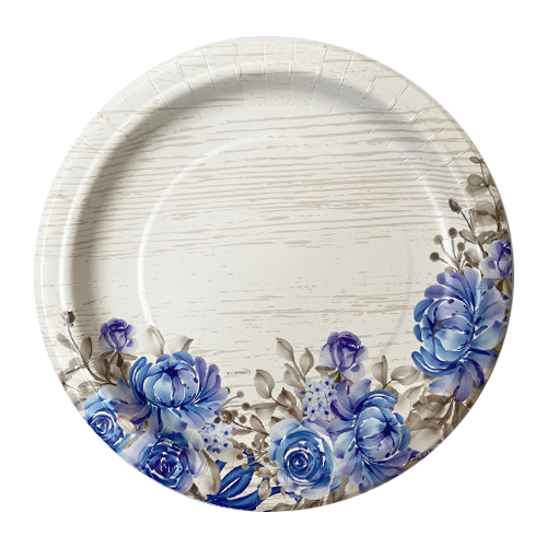 צלחת נייר 10 פרח 18 יח'- כחול