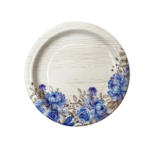 צלחת נייר 7 פרח 18 יח' - כחול