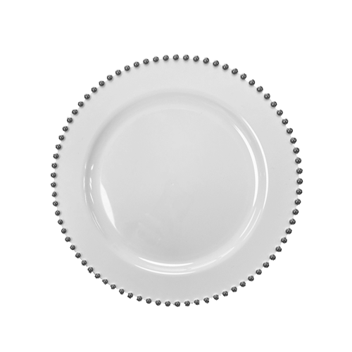 צלחת פלסטיק 7 פנינה 10 יח' - לבן כסף