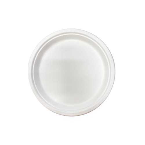 צלחת 7 קנה סוכר מתכלה 25 יח' עגול  - לבן