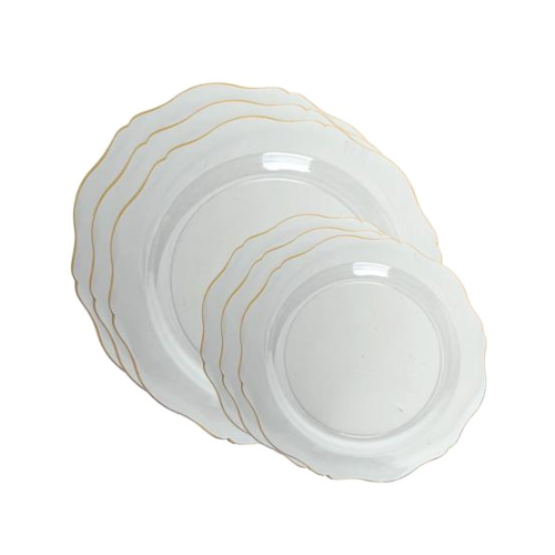 סט צלחות קשיחות ליסה פס זהב 16 יח' - שקוף