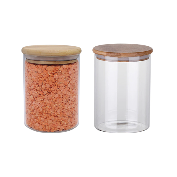 צנצנת זכוכית 450 מ"ל מכסה עץ