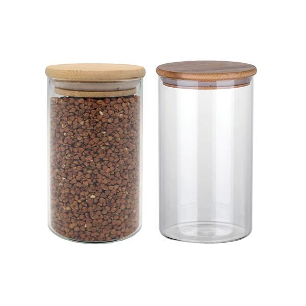 צנצנת זכוכית 700 מ"ל מכסה עץ