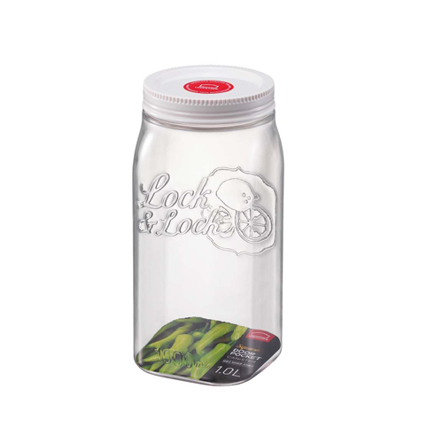 צנצנת פלסטיק מרובעת 1 ליטר LOCK&LOCK - שקוף