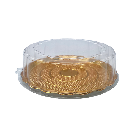 קופסא לעוגה עגולה מכסה שקוף - זהב