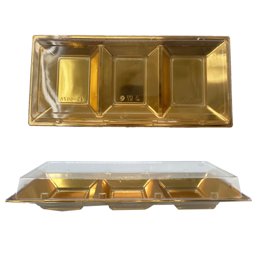 מגש פלסטיק מחולק 3 תאים עם מכסה - זהב