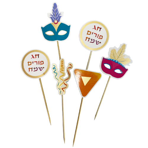 שיפודי מסכות פורים שמח 6 יח' - צבעוני