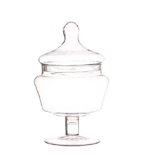 קערה פלסטיק על רגל עם מכסה 16 ס”מ - שקוף