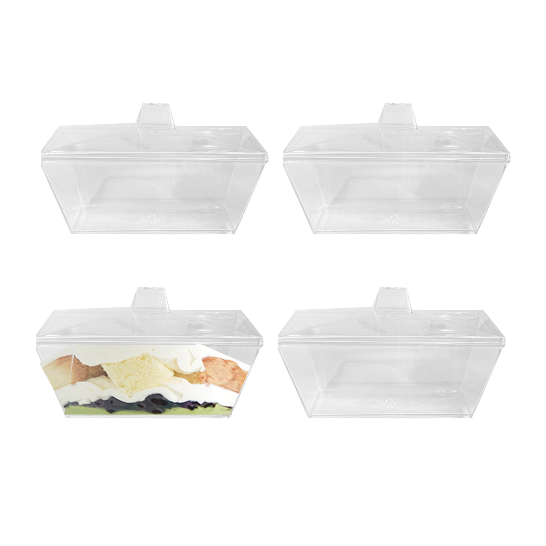 כלי לקינוח מלבני + מכסה 10 יח' - שקוף