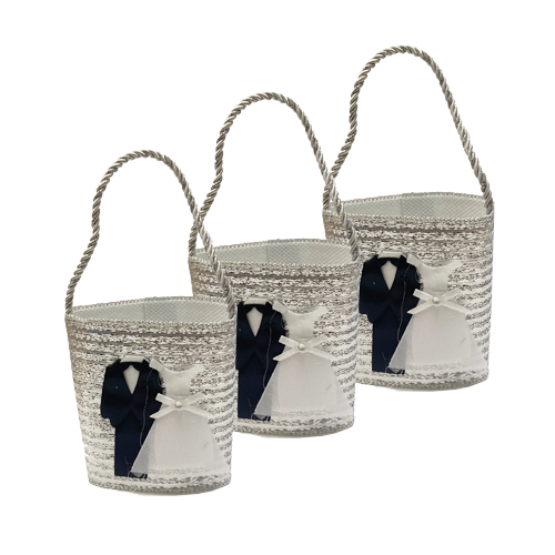 סל  עם שרוך חתן כלה 6 יח' - כסף