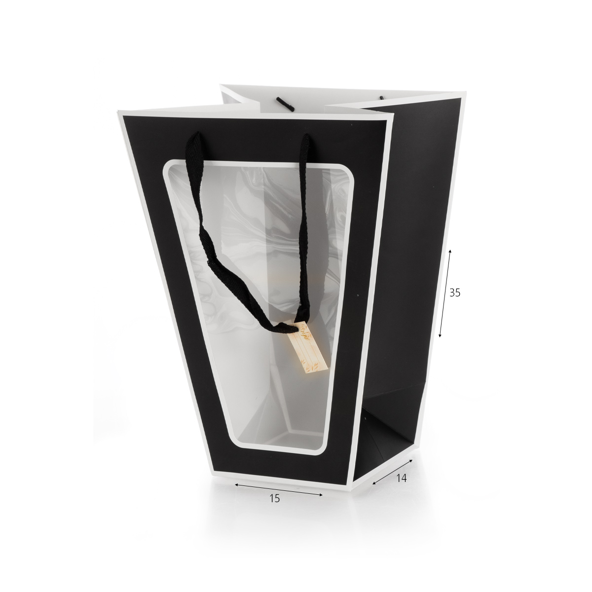 שקית נייר איכותית עם חלון לפורים - שחור