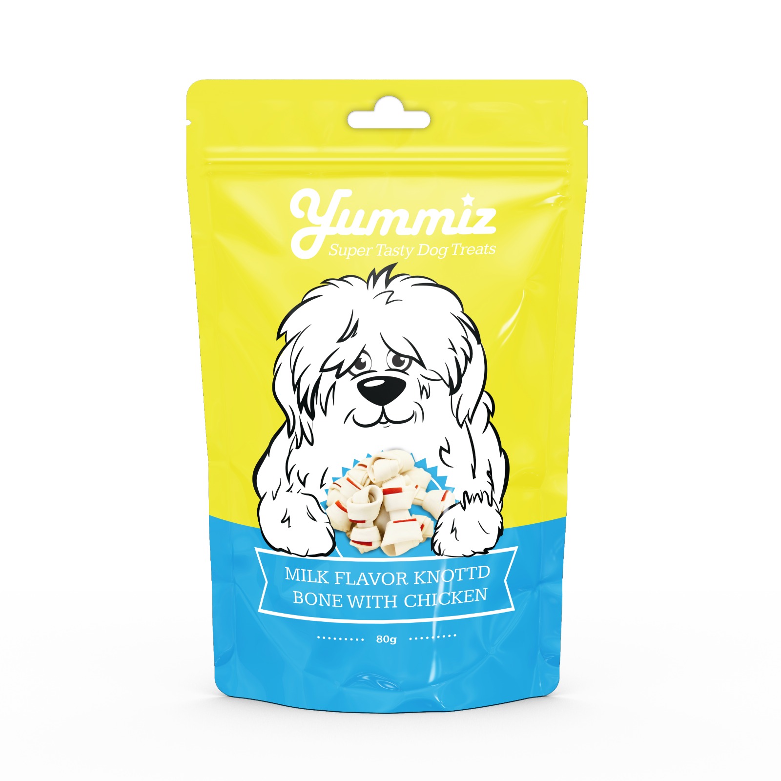 יאמיז לכלב עצמות קשר בטעם חלב עם עוף