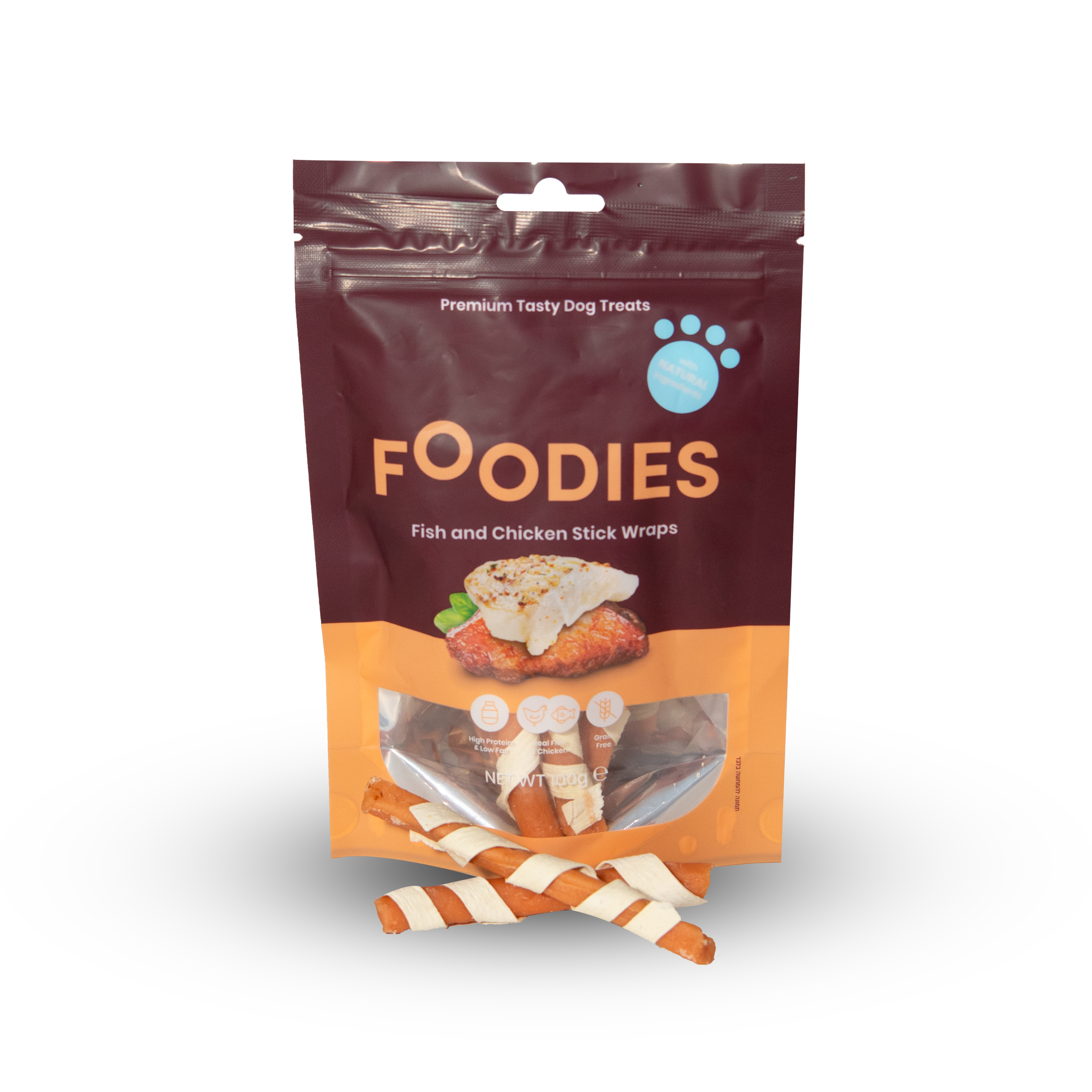 חטיף פודיס לכלב מקלות מגולגלים דגים ועוף 100 גרם