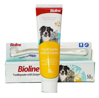 ביוליין משחת שיניים אנזימטית לכלב/חתול+מברשת