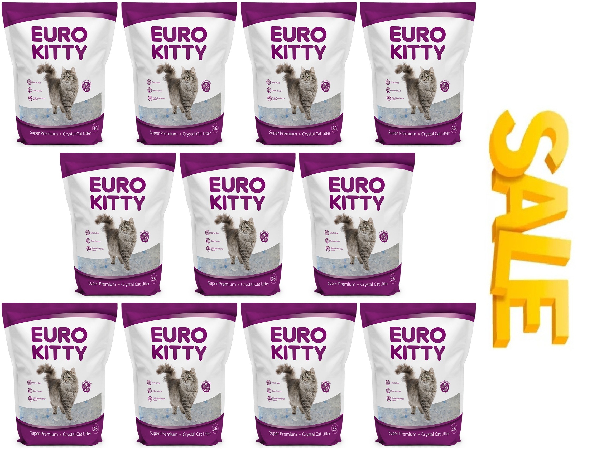 מבצע! 11 שקי EURO KITTY חול קריסטל לחתול 3.6 ליטר במחיר מיוחד!