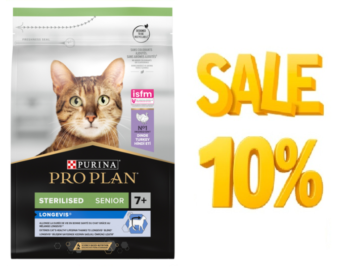 מבצע! פרו פלאן STERILISED SENIOR הודו לחתולים מבוגרים 7+ ב-10% הנחה!