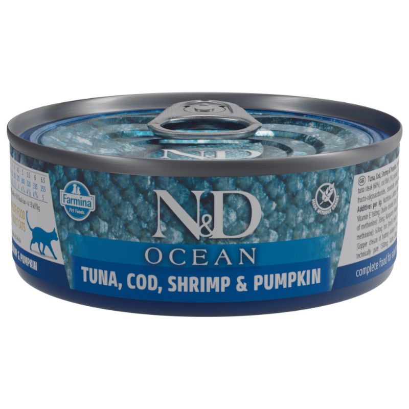 N&D אושן מעדן לחתול בוגר טונה, דג קוד ושרימפס