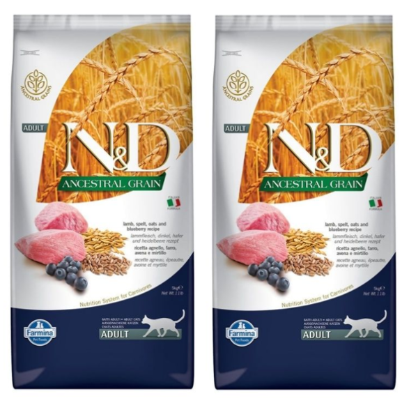 2 שקי ND אנסס כבש אוכמניות חתול 5 ק"ג כל שק