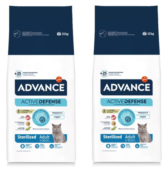 2 שקי אדוונס מזון יבש לחתול בוגר מסורס/מעוקר הודו 15ק"ג כל שק