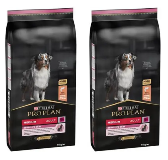 2 שקי מזון פרו פלאן לכלב בוגר מדיום סנסיטיב סלמון 14 קילו כל שק