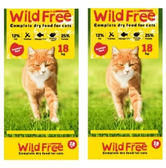2 שקי מזון לחתולים ווילד פרי 18 קילו כל שק