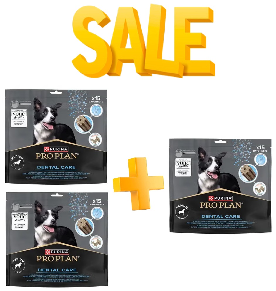 מבצע! ברכישת 2 פרו פלאן חטיף DENTAL CARE לגזע בינוני - קבלו חטיף נוסף מתנה!